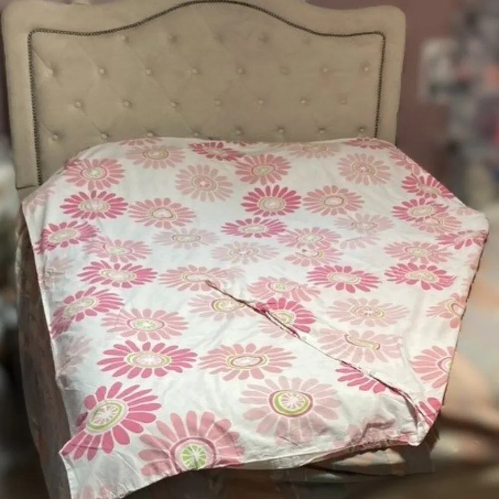 THE LAND OF NOD Pink Floral Duvet Cover Twin 68 x 89 inches